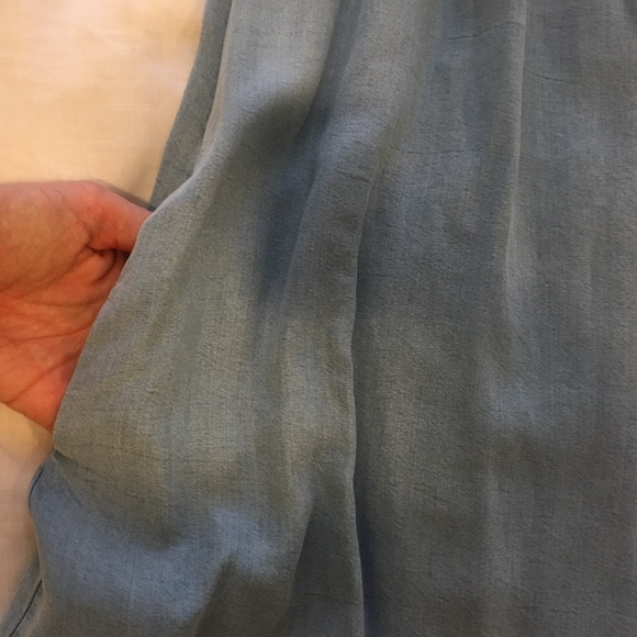 Zara Ruffled Off-the-shoulder Chambray Mini Dress - Picture 5 of 8